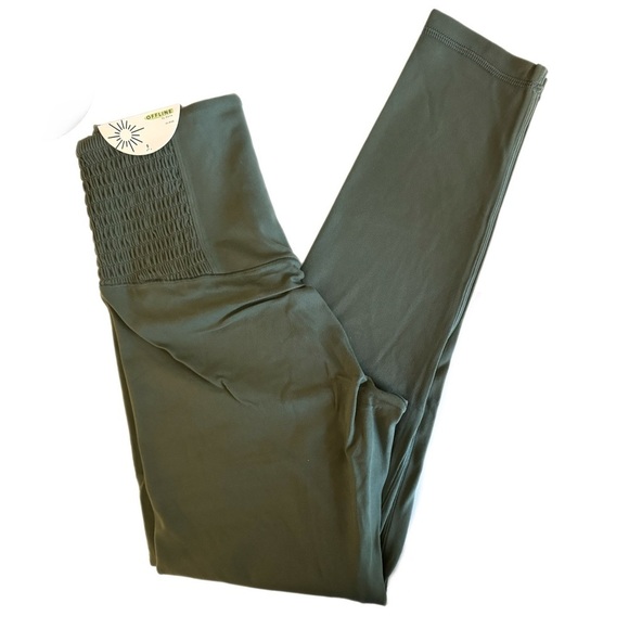 NWT $55 Aerie Offline Smocked Legging Athletic Pant Workout Womens Sz S Green - Picture 6 of 10